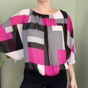 Vince Camuto Colorblock Long Sleeve Blouse with Elastic Waistband